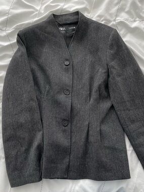 Zara Dark Gray Tailored Button Blazer